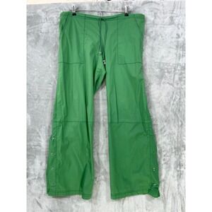 BE PRESENT Women's Large Yoga Pants  Wide Leg Snap Button Leg Green Pockets Rare